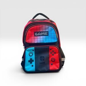 Kids Gaming Backpack Nintendo Switch Style School Book Bag Red Blue Polyester